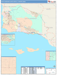 Santa Barbara-Santa Maria-Lompoc Metro Area Wall Map Color Cast Style 2024